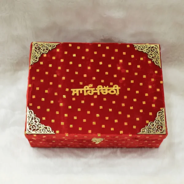 Red Velvet Sahe Chithi Box with Golden Square Embossing