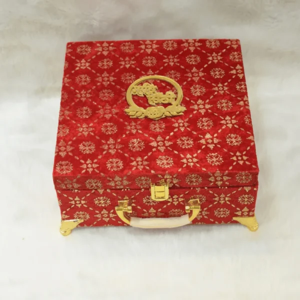 Red Royal Trunk Sahe Chithi Box with Golden Handle