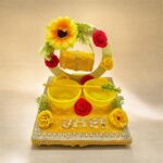 Beautiful Haldi Platter Tray | Wedding Decoration Haldi Plate | Haldi Thali Wood Decorative Platter (Yellow)
