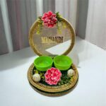 Mendi Plate for Mehndi Ceremony | Decorated Wedding Tray for Bride  with 1 Sitck and 2 Bowl (Green)