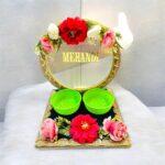 Beautiful Mehndi Platter Tray | Wedding Decoration M ehndi Plate | mehndi Thali Wood Decorative (Green)