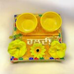 Haldi Plate for Haldi Ceremony | Decorated Wedding Tray for Bride and Groom with 1 Sitck and 2 Bowl (Yellow)