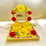 Haldi Ceremony Decoration Platter Set for Wedding | Haldi Thali with Bowl Wood Decorative Platter (Yellow)