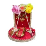 Naka Saliyan Da Thali Ribbon Cutting Platter | Decorative Plates for Wedding Wood Decorative Platter  (Red)