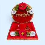 Wedding "Naka Saliyan Da" Ribbon Tray for Welcome | Decorative Ribbon Cutting Ceremony Plate -Wood Decorative Platter (Red)