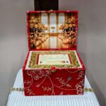 Premium Multi-color Embroidered Red velvet Saha Chithi Box - Image 2