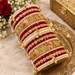 Classic Maroon Dulhan Chooda Set with Gold Kundan Kada & Pearl Latkan