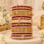 Classic Maroon Dulhan Chooda Set with Gold Kundan Kada & Pearl Latkan - Image 2