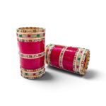 Rani Pink Bridal Choora with Multi-Color Stone Kundan Kadas
